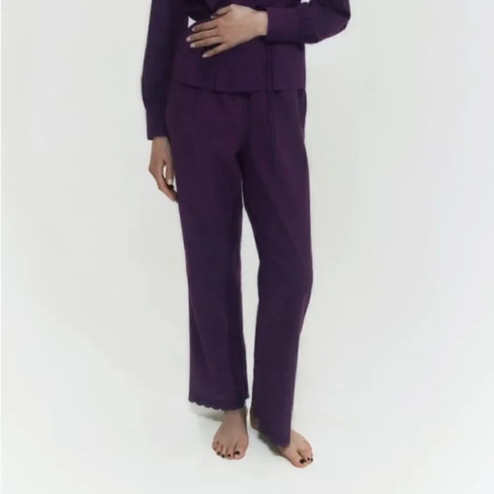 Zara STRAIGHT LEG EMBROIDERED PANTS Linen Blend